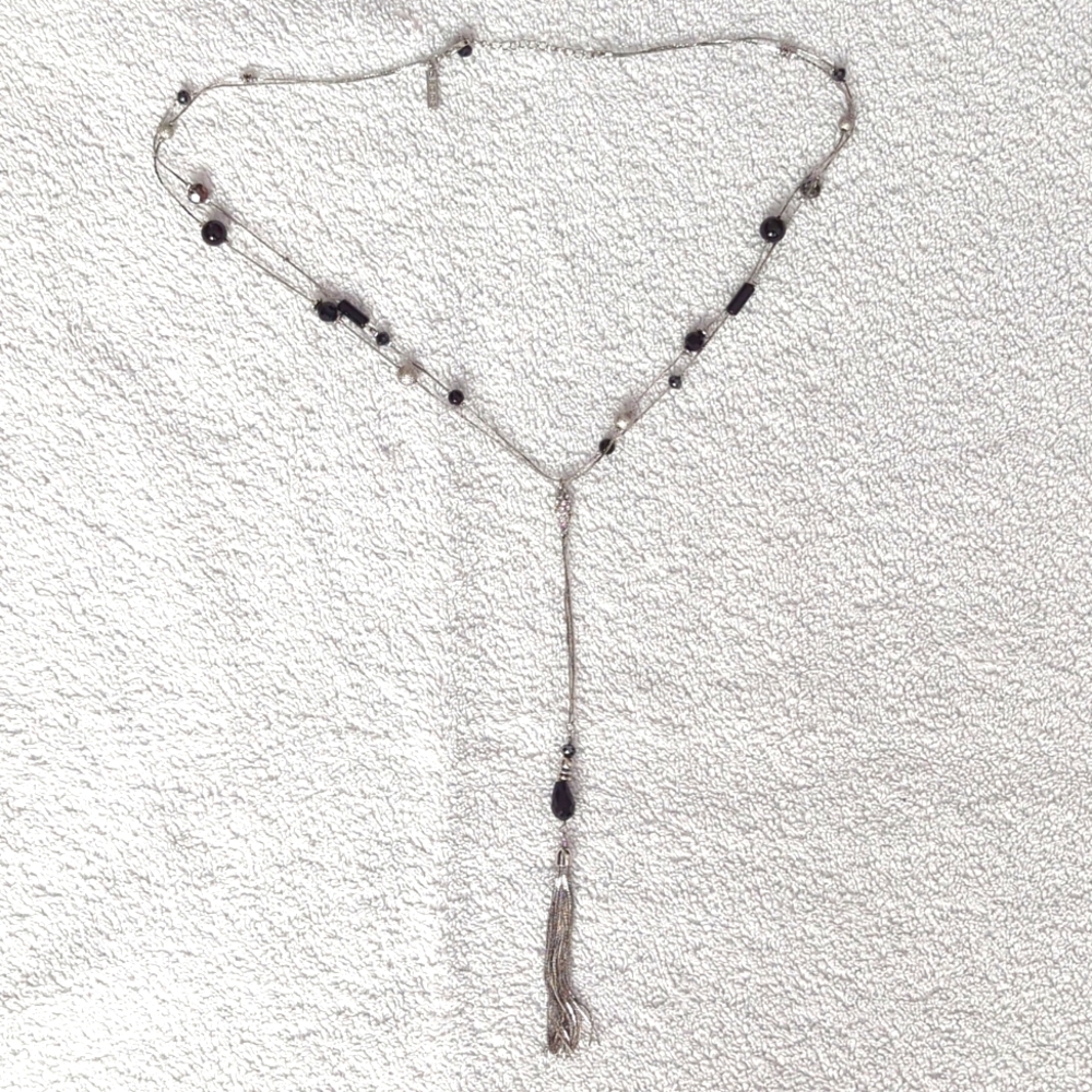 WHBM silver tone black stone necklace